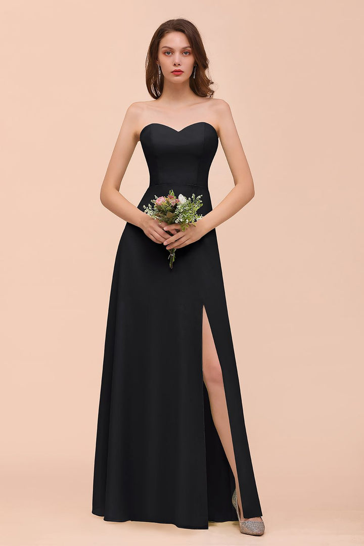 A-Line Sweetheart Strapless Sleeveless Front Slit Dress-koscy