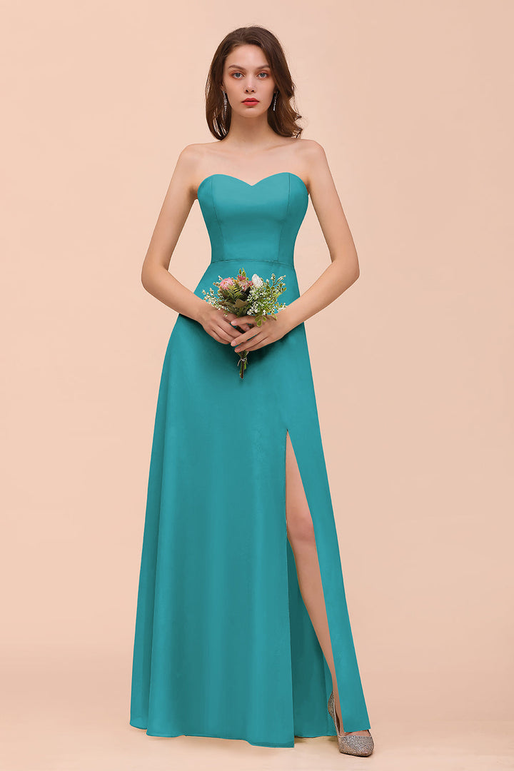 A-Line Sweetheart Strapless Sleeveless Front Slit Dress-koscy