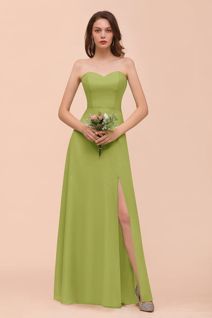 A-Line Sweetheart Strapless Sleeveless Front Slit Dress-koscy