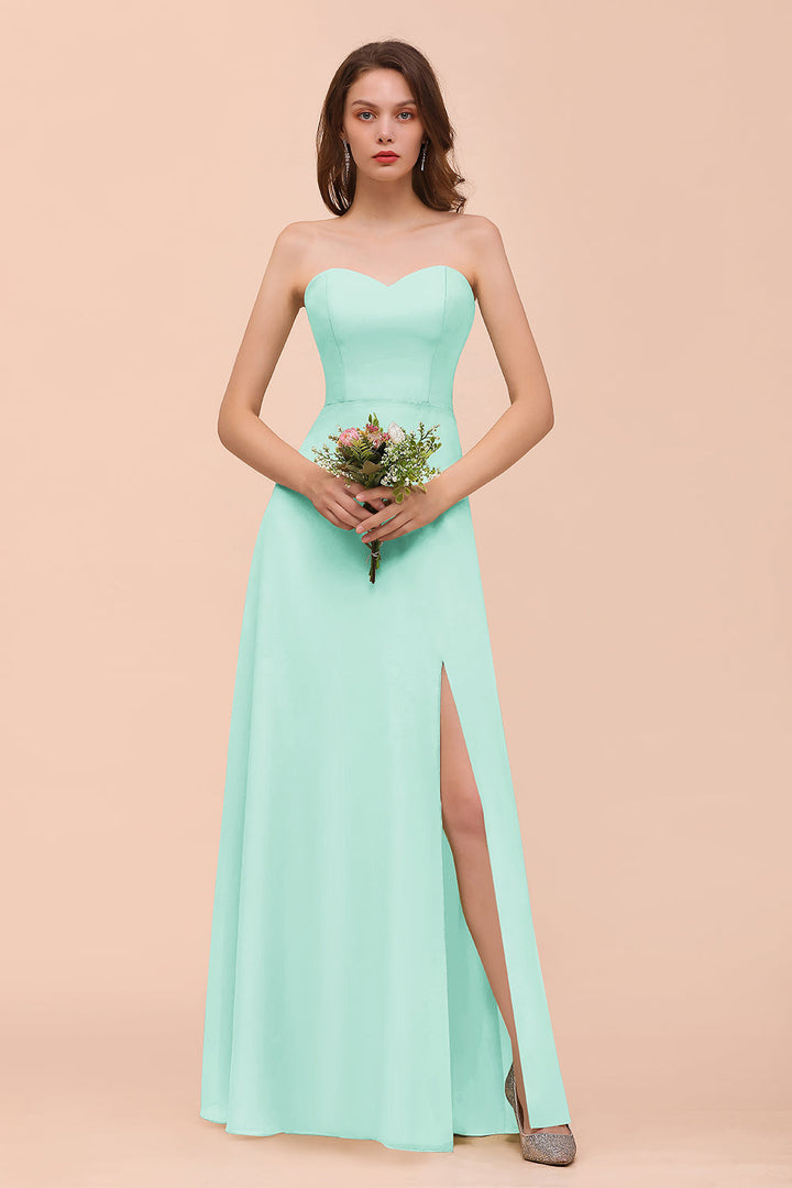 A-Line Sweetheart Strapless Sleeveless Front Slit Dress-koscy