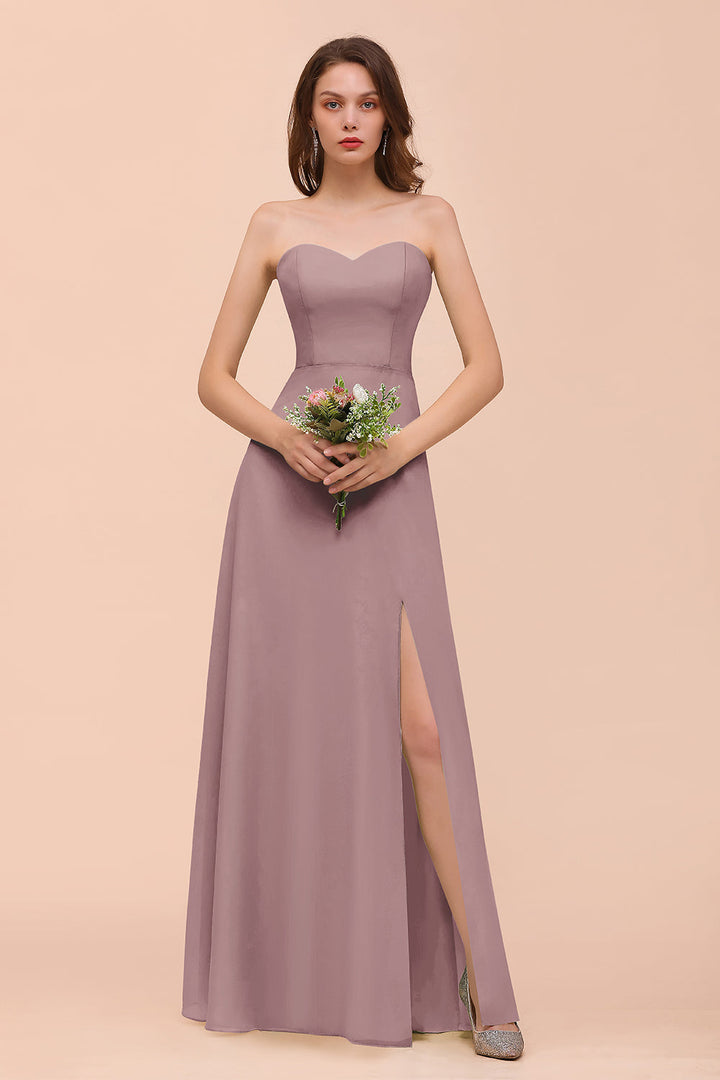 A-Line Sweetheart Strapless Sleeveless Front Slit Dress-koscy