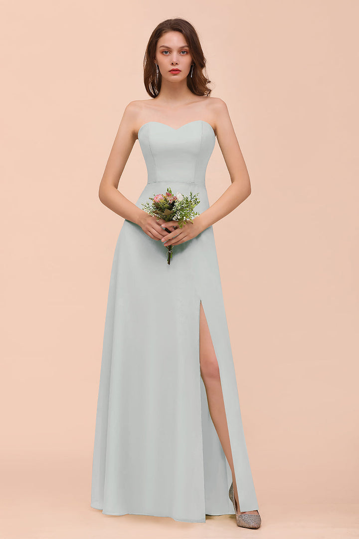 A-Line Sweetheart Strapless Sleeveless Front Slit Dress-koscy