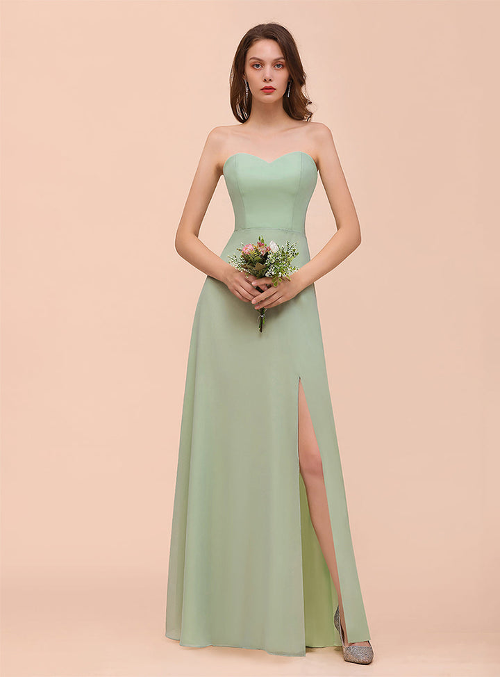 A-Line Sweetheart Strapless Sleeveless Front Slit Dress-koscy