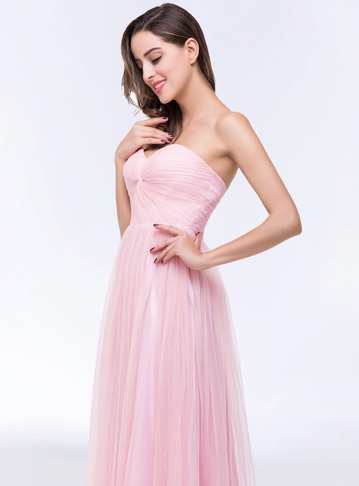 A-line Sweetheart Strapless Tulle Floor-Length Dress-koscy