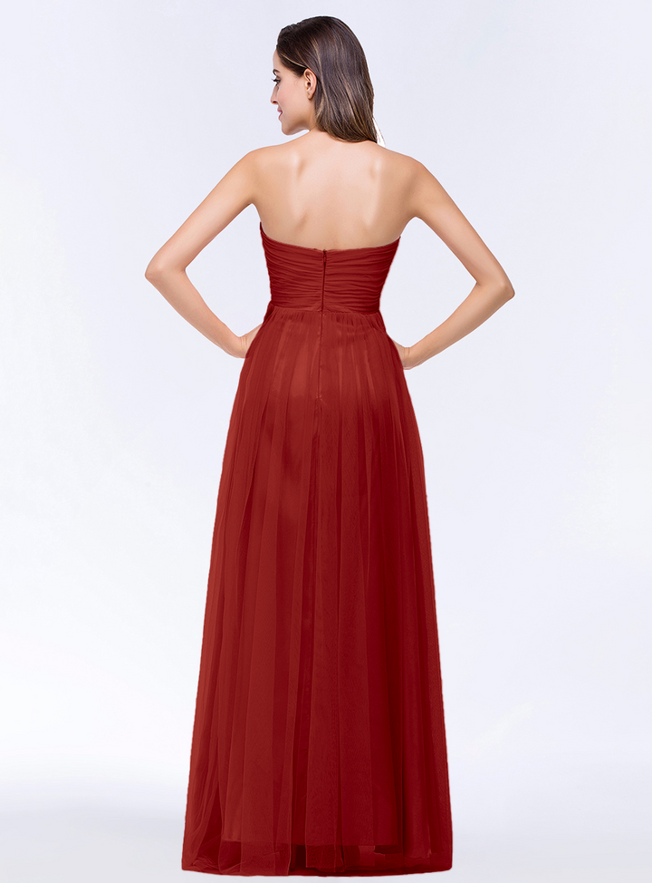 A-line Sweetheart Strapless Tulle Floor-Length Dress-koscy