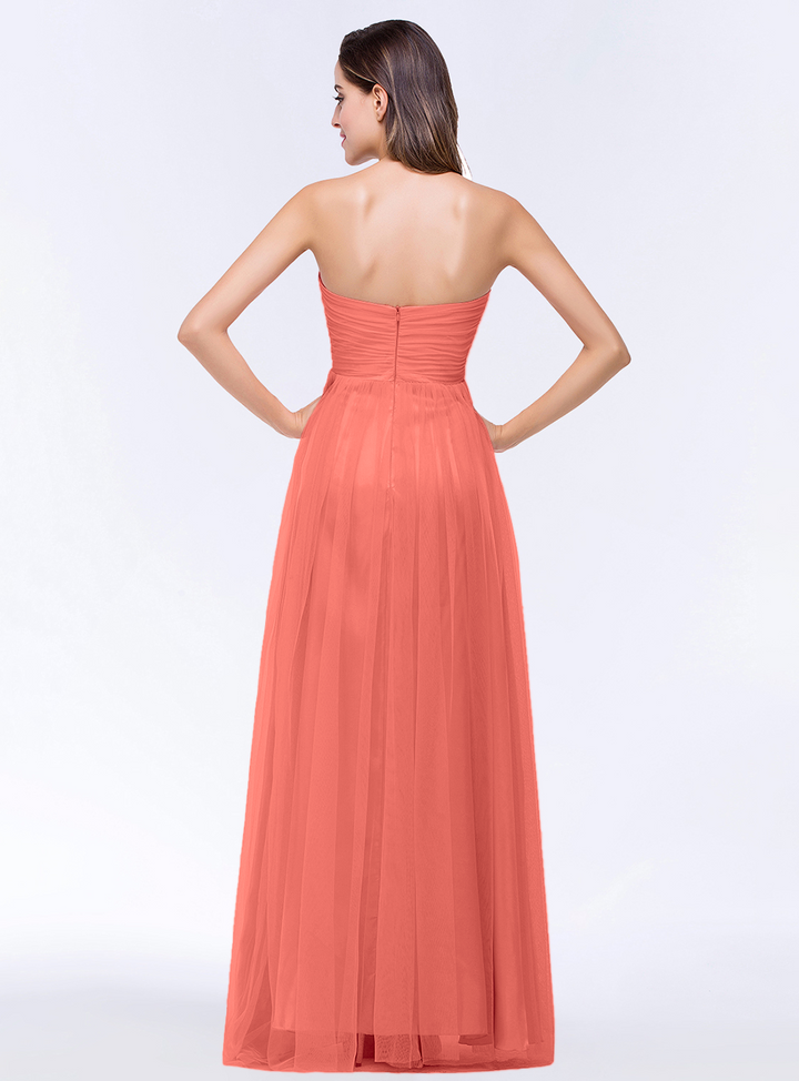 A-line Sweetheart Strapless Tulle Floor-Length Dress-koscy