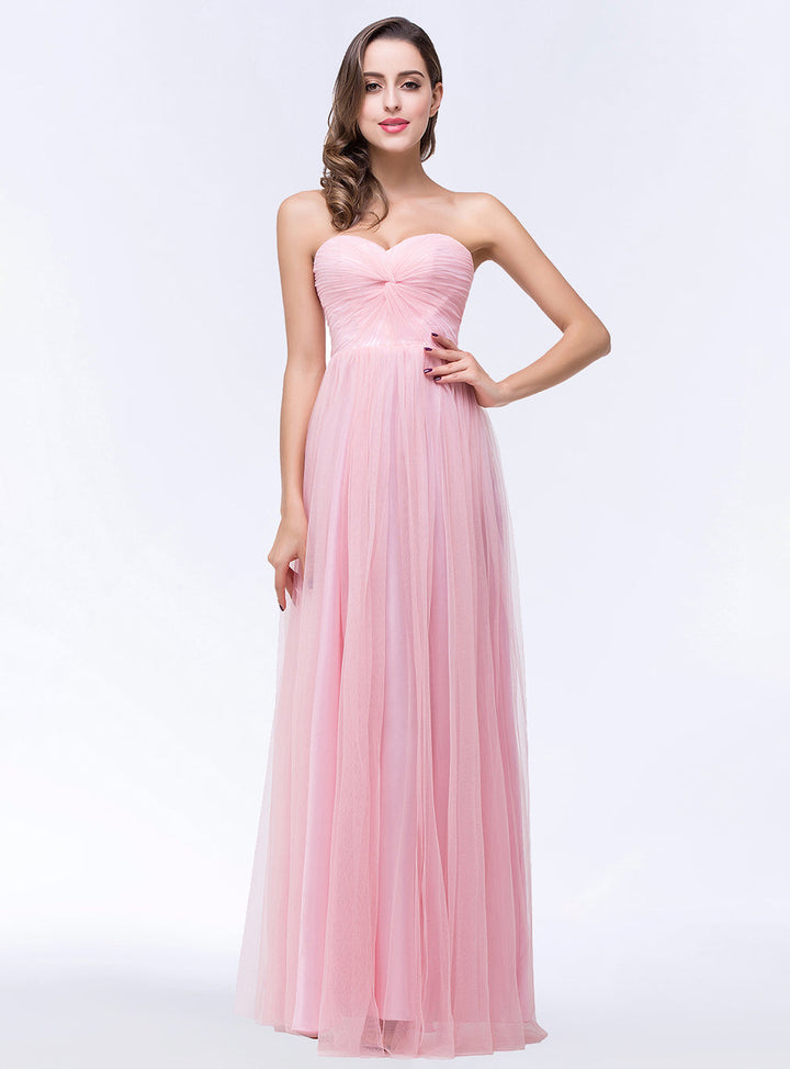 A-line Sweetheart Strapless Tulle Floor-Length Dress-koscy