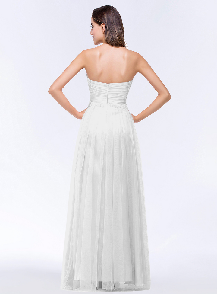 A-line Sweetheart Strapless Tulle Floor-Length Dress-koscy