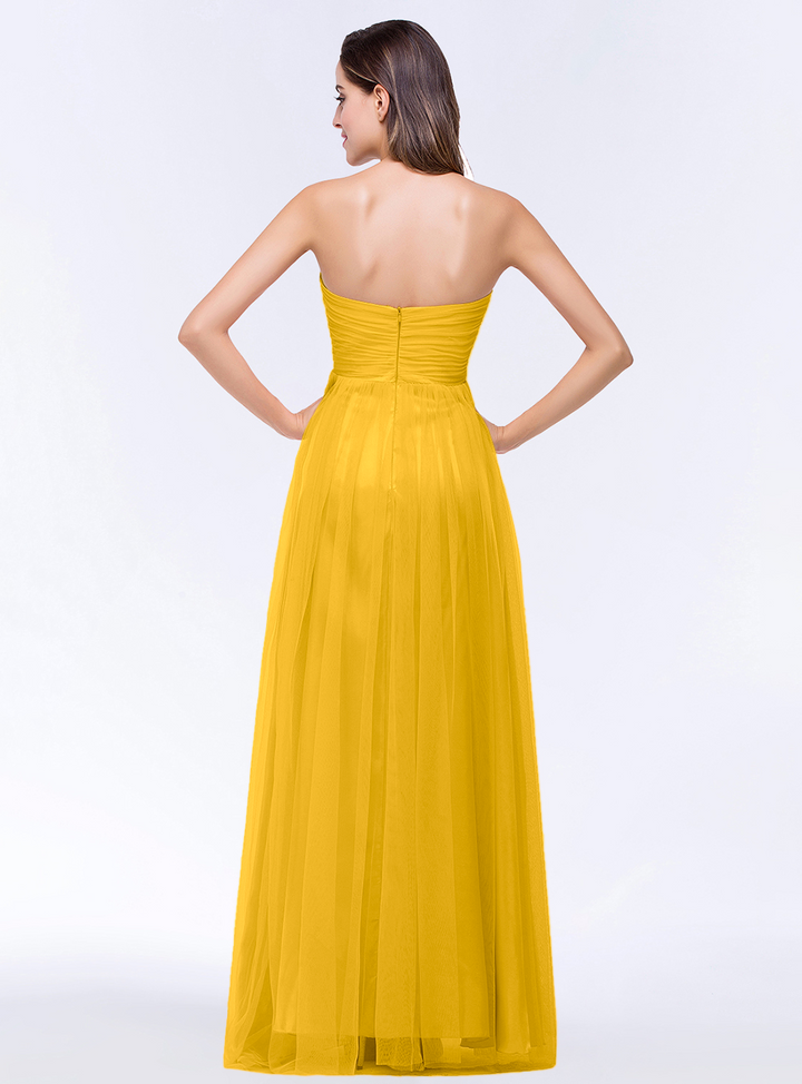 A-line Sweetheart Strapless Tulle Floor-Length Dress-koscy