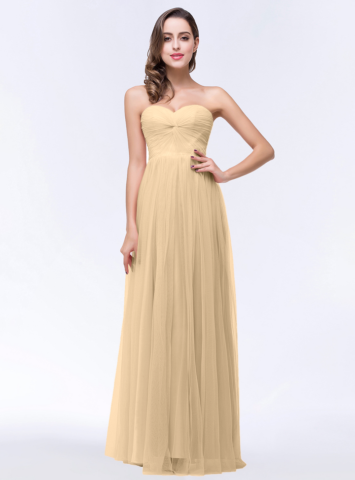 A-line Sweetheart Strapless Tulle Floor-Length Dress-koscy