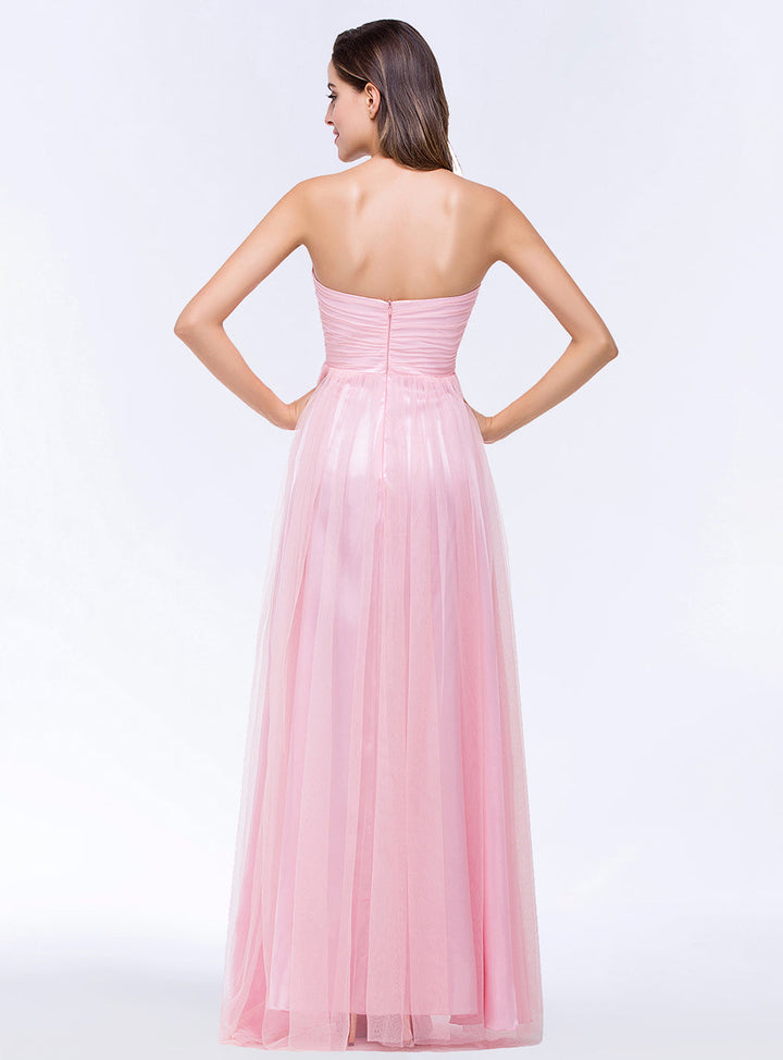 A-line Sweetheart Strapless Tulle Floor-Length Dress-koscy