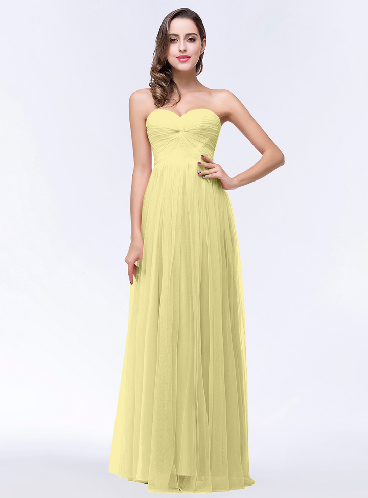 A-line Sweetheart Strapless Tulle Floor-Length Dress-koscy