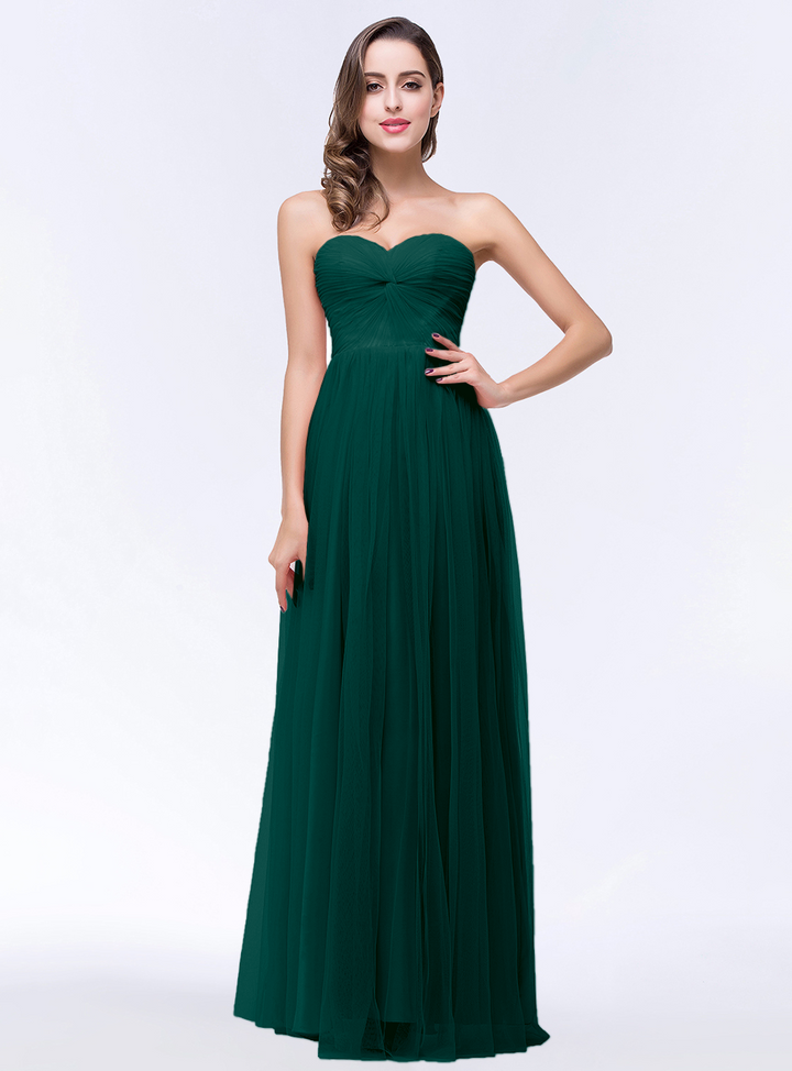 A-line Sweetheart Strapless Tulle Floor-Length Dress-koscy