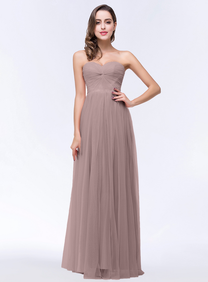 A-line Sweetheart Strapless Tulle Floor-Length Dress-koscy