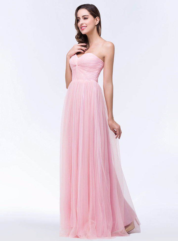 A-line Sweetheart Strapless Tulle Floor-Length Dress-koscy