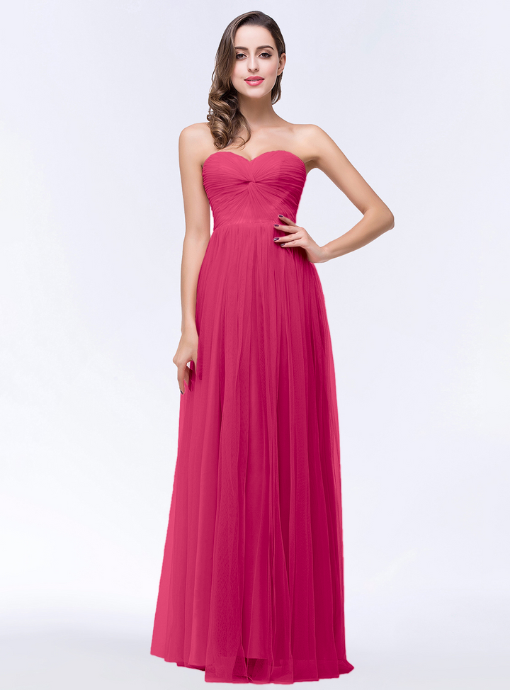 A-line Sweetheart Strapless Tulle Floor-Length Dress-koscy