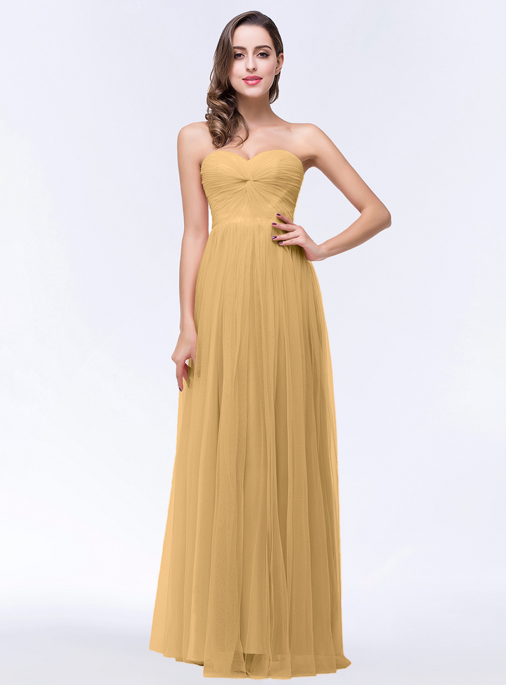 A-line Sweetheart Strapless Tulle Floor-Length Dress-koscy