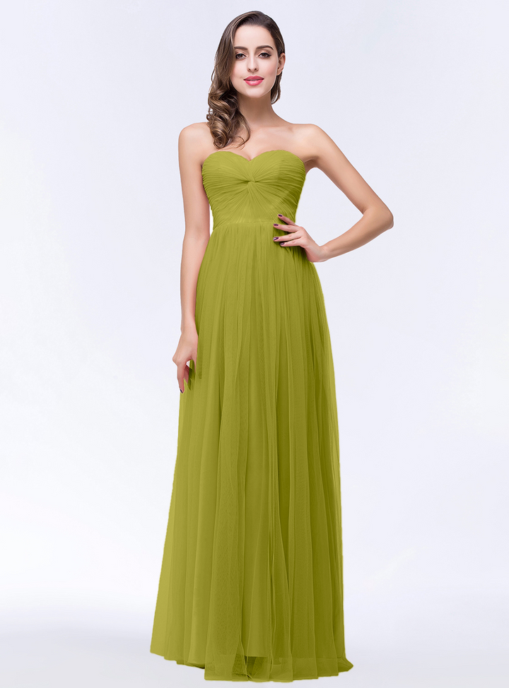 A-line Sweetheart Strapless Tulle Floor-Length Dress-koscy