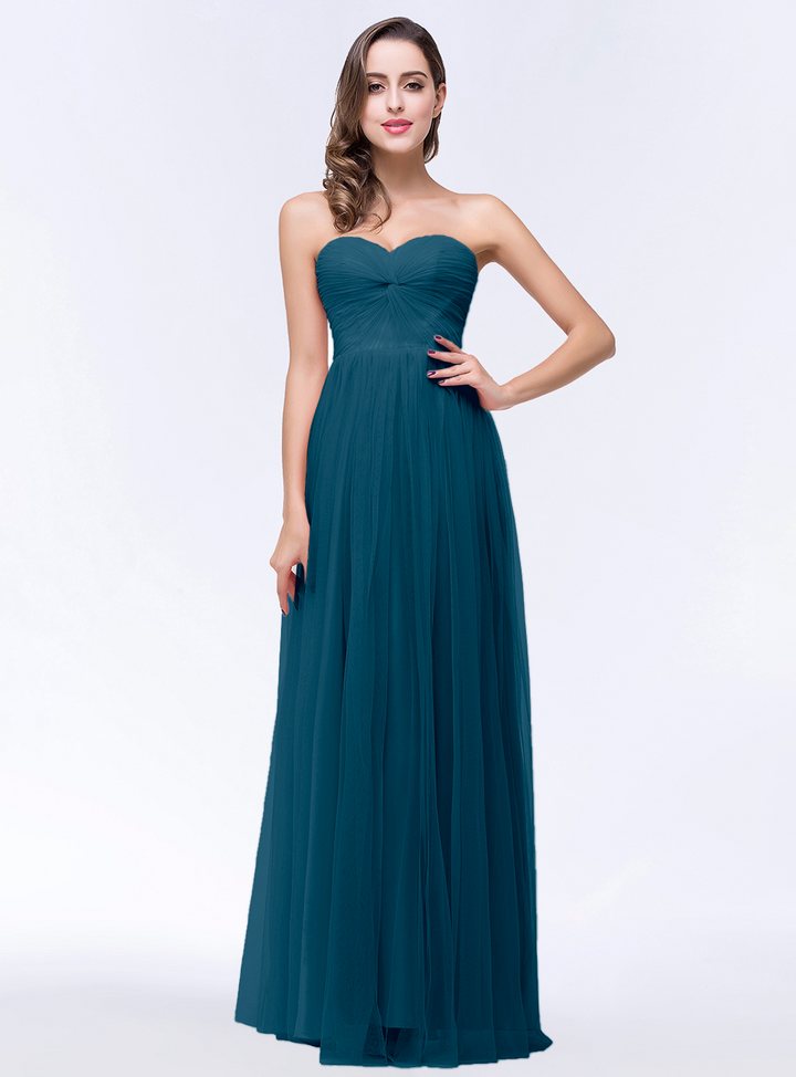 A-line Sweetheart Strapless Tulle Floor-Length Dress-koscy