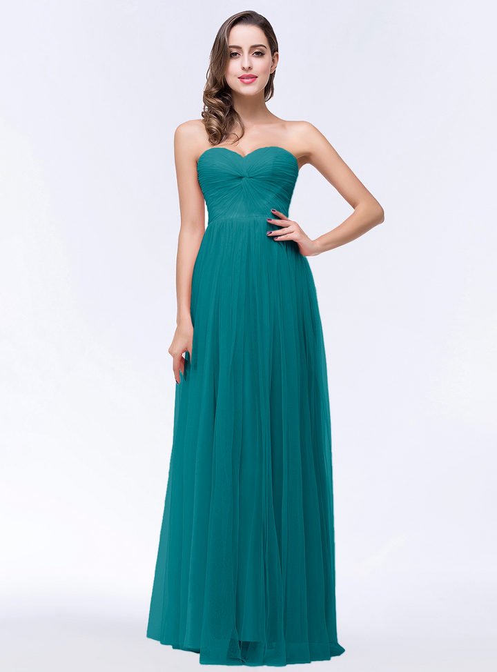 A-line Sweetheart Strapless Tulle Floor-Length Dress-koscy