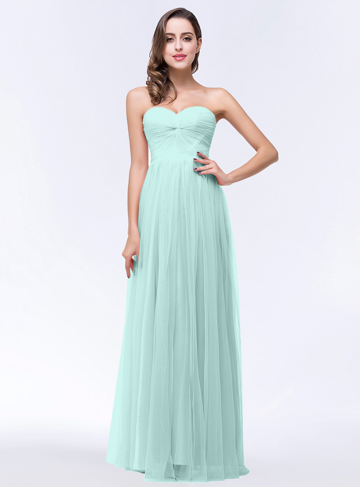 A-line Sweetheart Strapless Tulle Floor-Length Dress-koscy