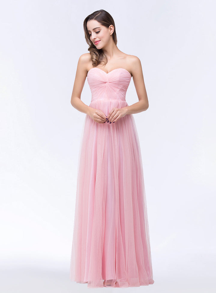 A-line Sweetheart Strapless Tulle Floor-Length Dress-koscy