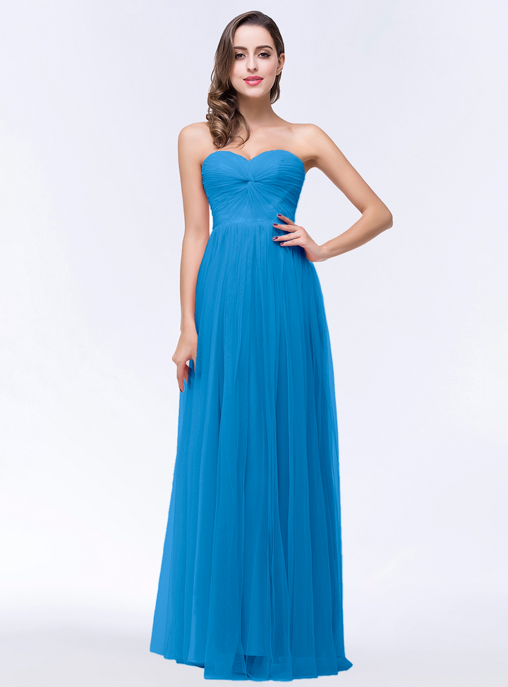 A-line Sweetheart Strapless Tulle Floor-Length Dress-koscy