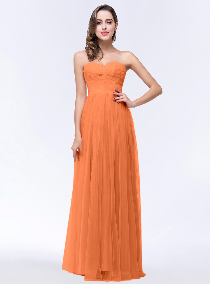 A-line Sweetheart Strapless Tulle Floor-Length Dress-koscy