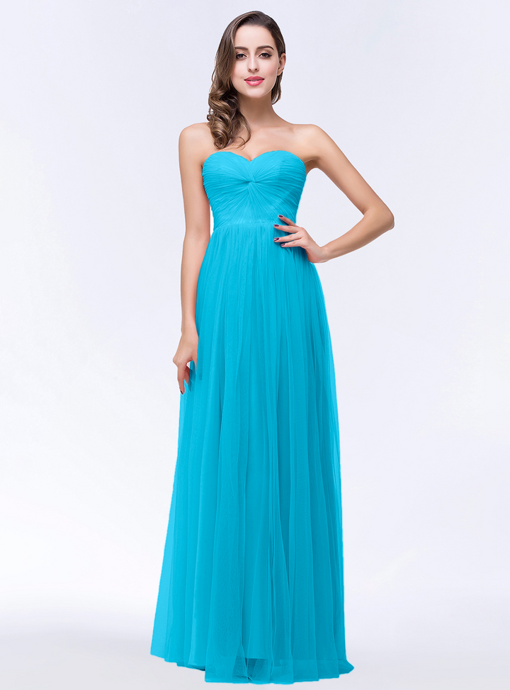 A-line Sweetheart Strapless Tulle Floor-Length Dress-koscy