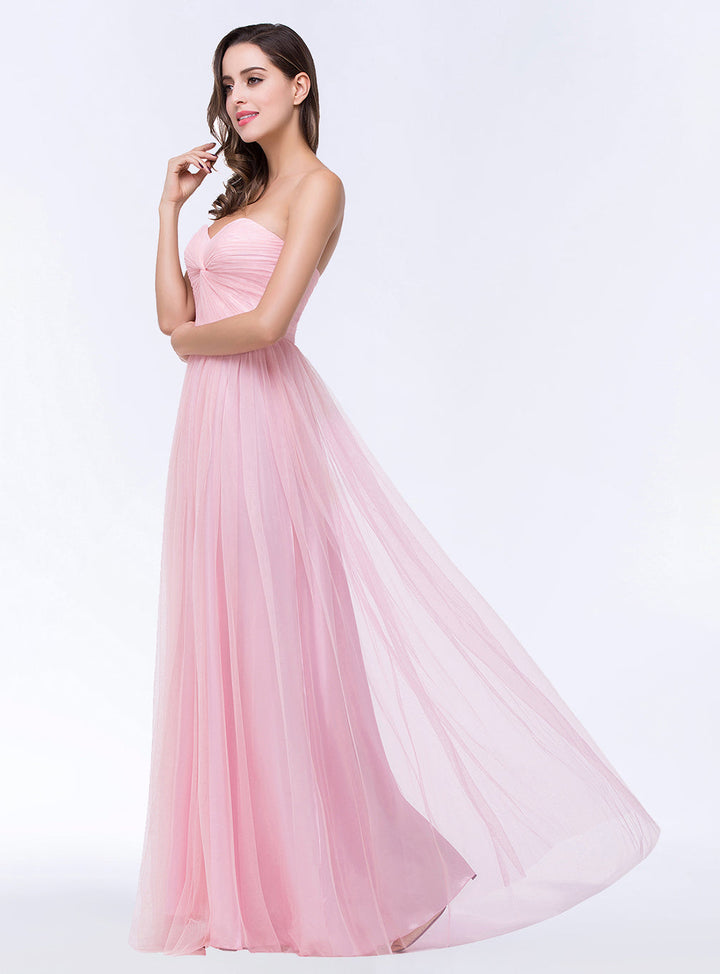 A-line Sweetheart Strapless Tulle Floor-Length Dress-koscy