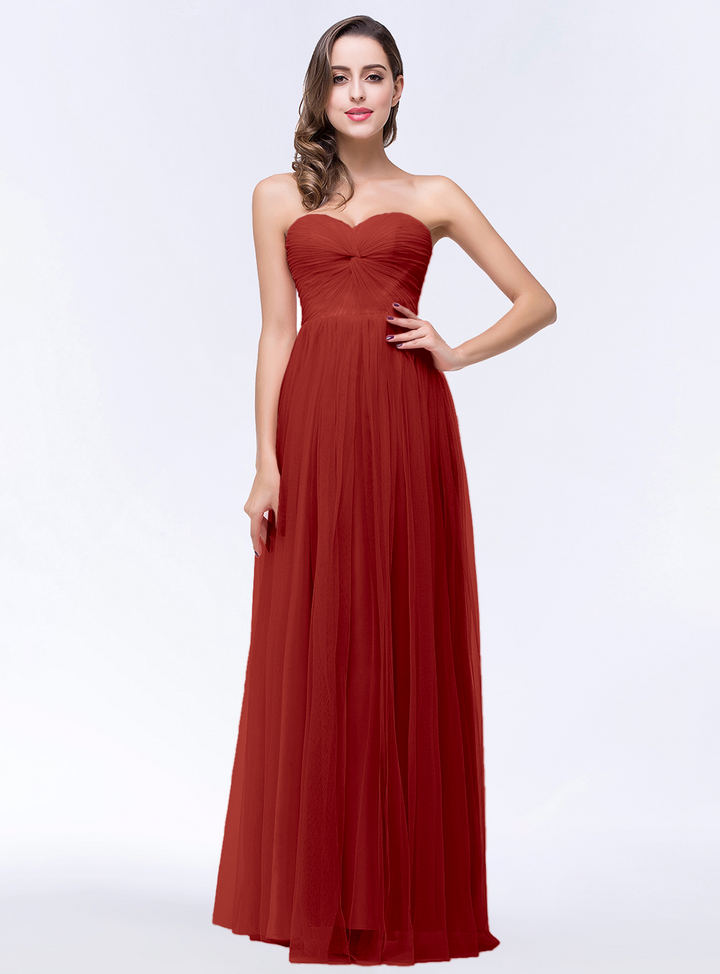 A-line Sweetheart Strapless Tulle Floor-Length Dress-koscy