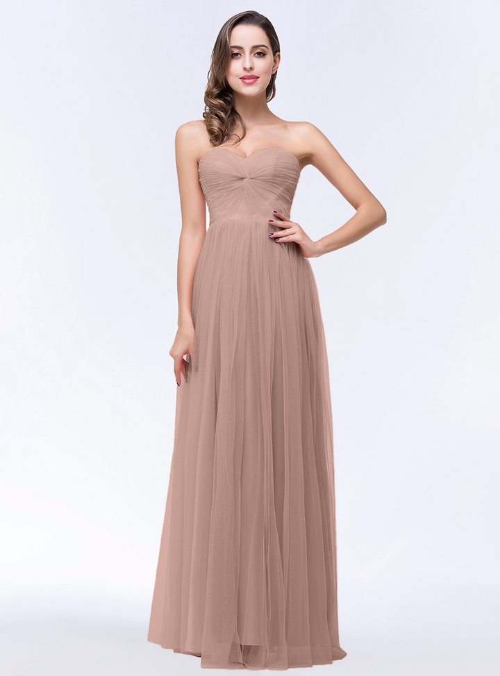 A-line Sweetheart Strapless Tulle Floor-Length Dress-koscy