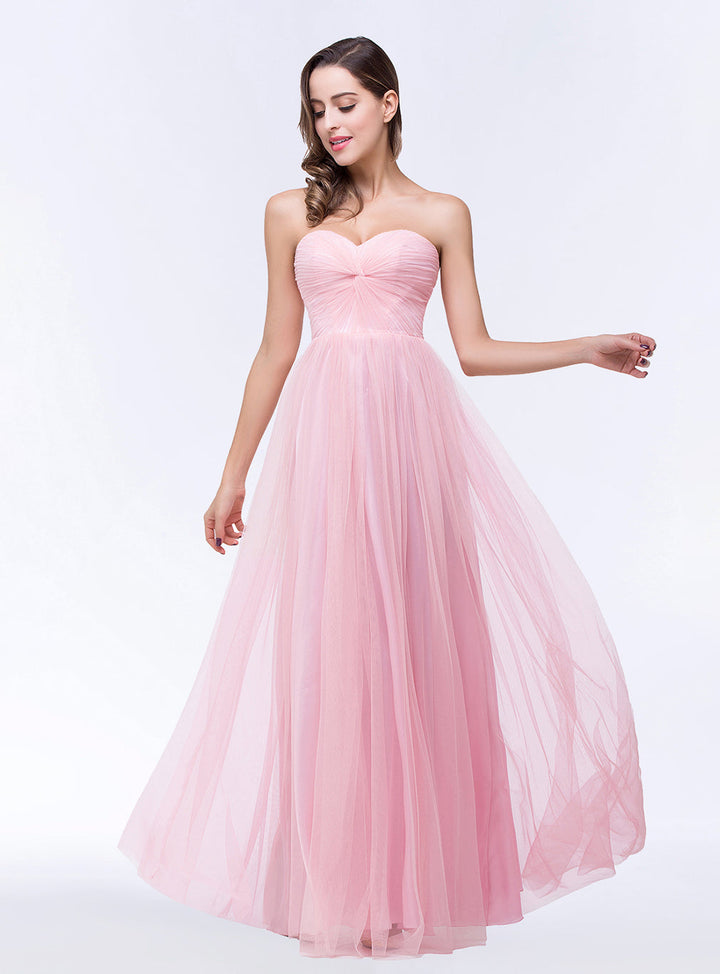 A-line Sweetheart Strapless Tulle Floor-Length Dress-koscy