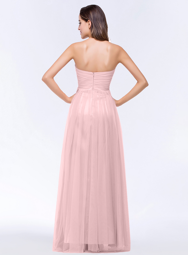 A-line Sweetheart Strapless Tulle Floor-Length Dress-koscy