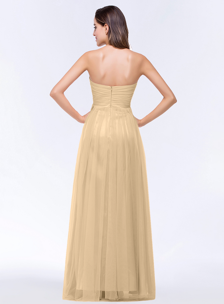 A-line Sweetheart Strapless Tulle Floor-Length Dress-koscy