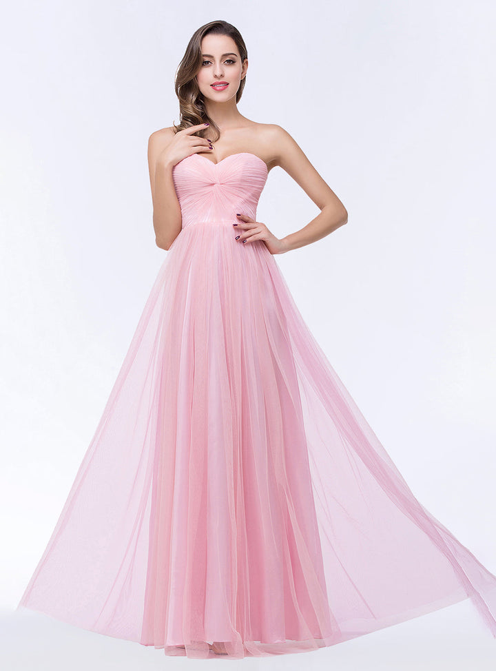 A-line Sweetheart Strapless Tulle Floor-Length Dress-koscy