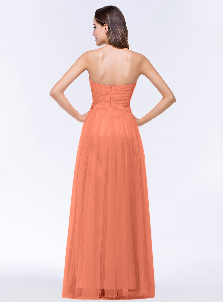 A-line Sweetheart Strapless Tulle Floor-Length Dress-koscy