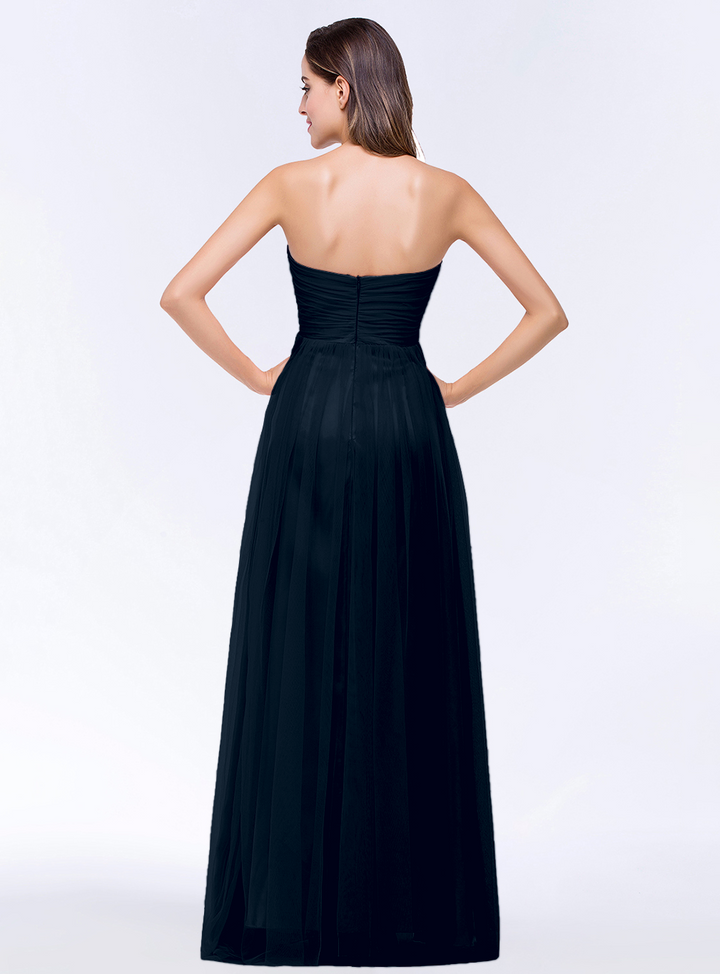 A-line Sweetheart Strapless Tulle Floor-Length Dress-koscy