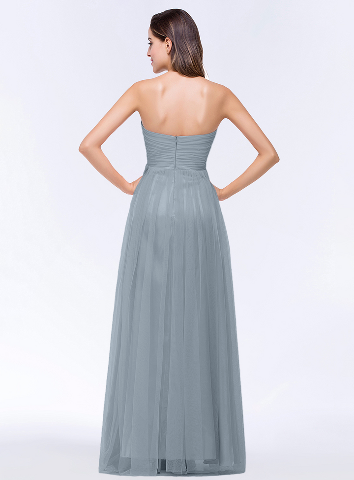 A-line Sweetheart Strapless Tulle Floor-Length Dress-koscy