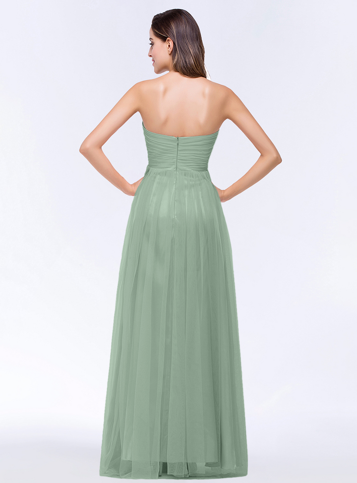 A-line Sweetheart Strapless Tulle Floor-Length Dress-koscy