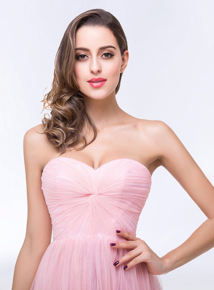 A-line Sweetheart Strapless Tulle Floor-Length Dress-koscy