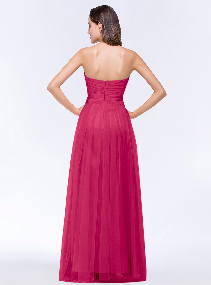 A-line Sweetheart Strapless Tulle Floor-Length Dress-koscy