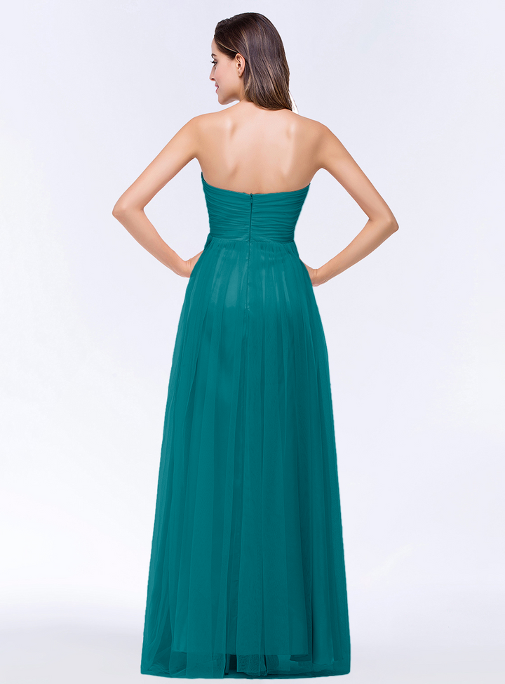 A-line Sweetheart Strapless Tulle Floor-Length Dress-koscy