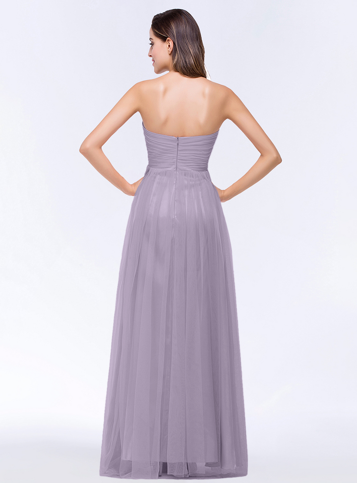 A-line Sweetheart Strapless Tulle Floor-Length Dress-koscy