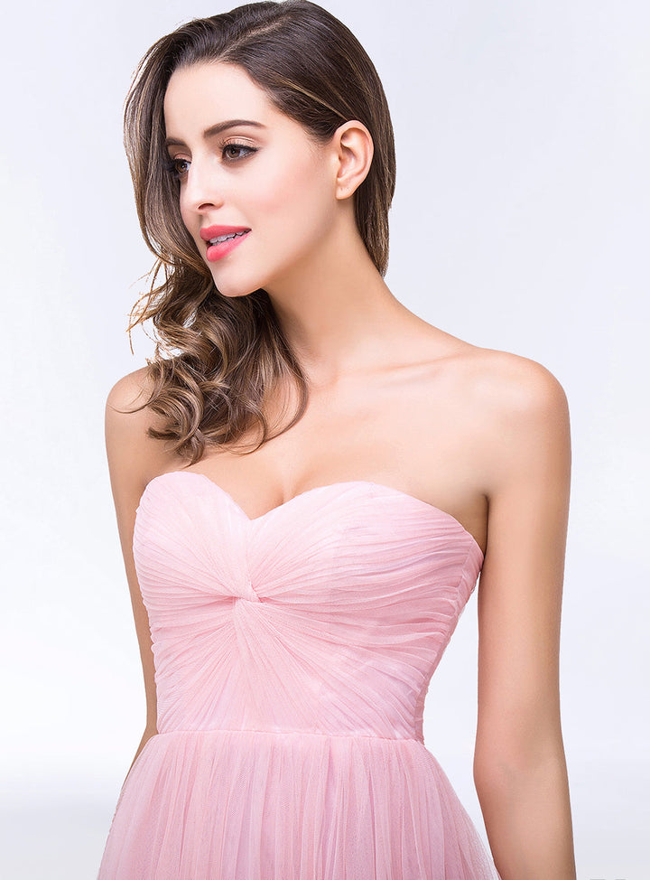 A-line Sweetheart Strapless Tulle Floor-Length Dress-koscy