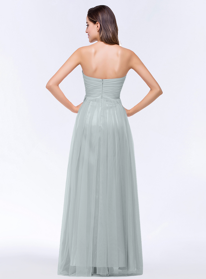 A-line Sweetheart Strapless Tulle Floor-Length Dress-koscy