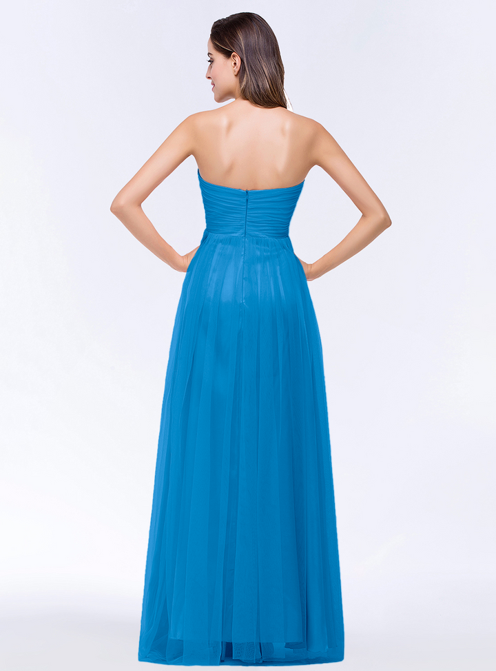 A-line Sweetheart Strapless Tulle Floor-Length Dress-koscy