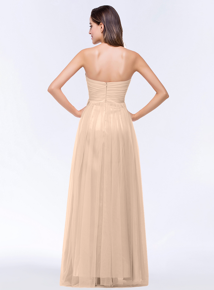 A-line Sweetheart Strapless Tulle Floor-Length Dress-koscy