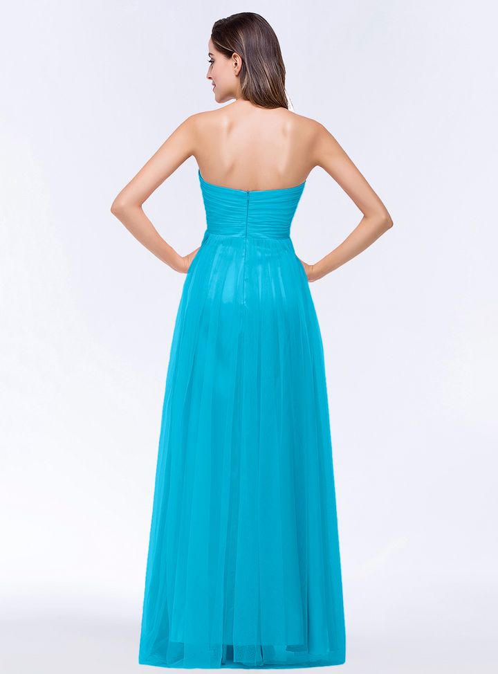 A-line Sweetheart Strapless Tulle Floor-Length Dress-koscy