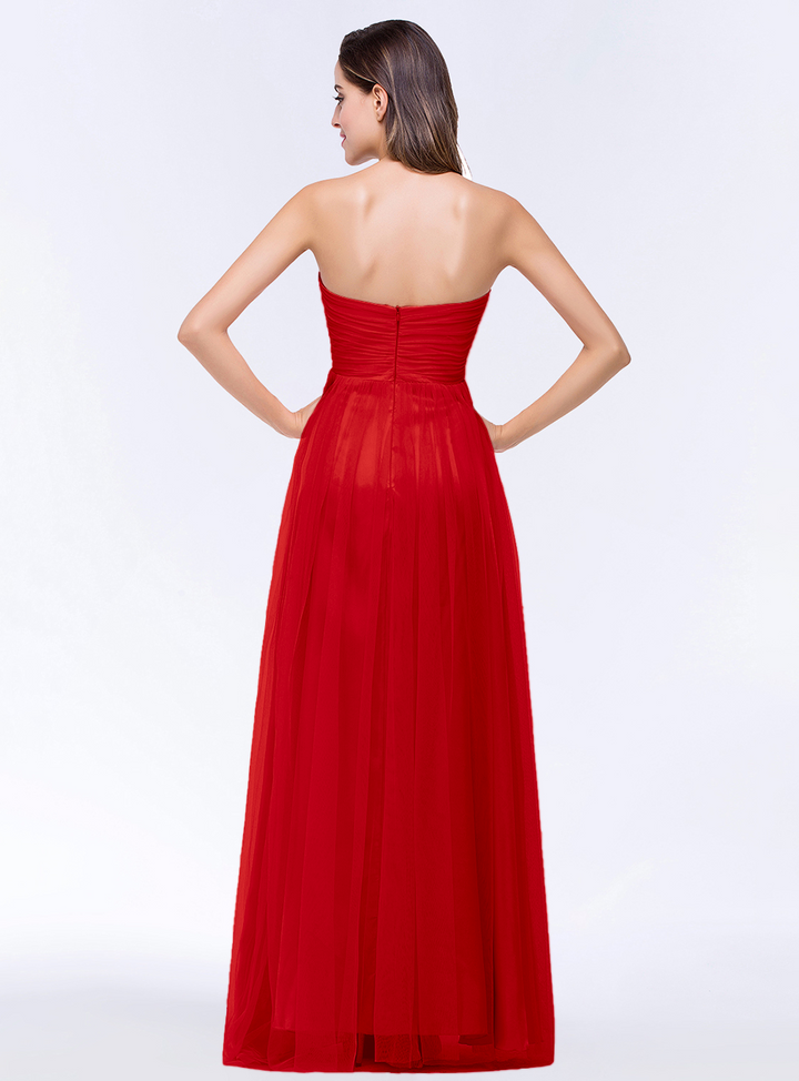 A-line Sweetheart Strapless Tulle Floor-Length Dress-koscy